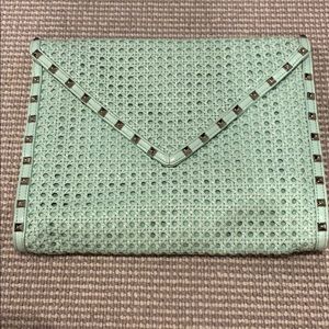 Rebecca Minkoff mint green woven envelope clutch